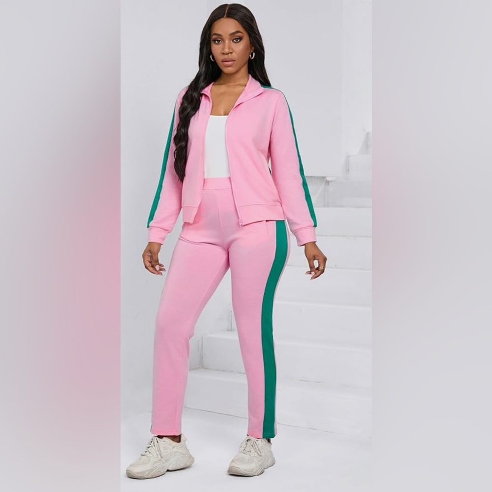 Pink and Green Women's Tracksuit